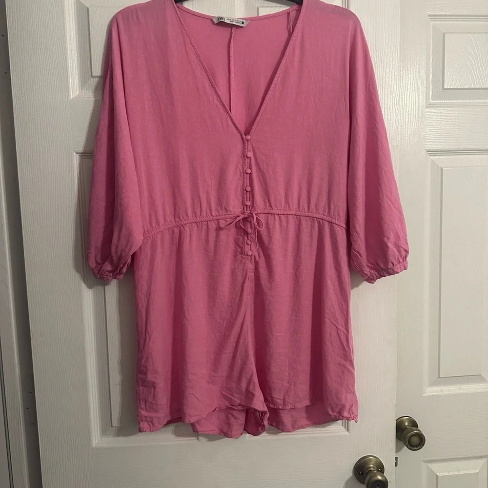 Zara Linen Blend Slouchy Pink Romper
